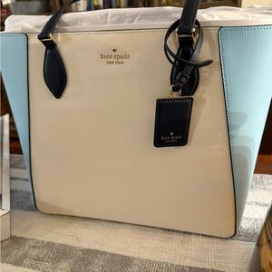 Kate Spade Color-Block Tote Bag in Cream and Mint